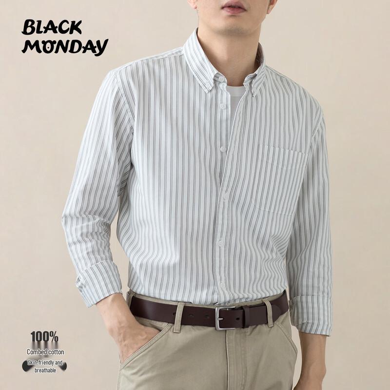 BLACKMONDAY Men s Striped Oxford Cotton Long Sleeve Shirt 2XL