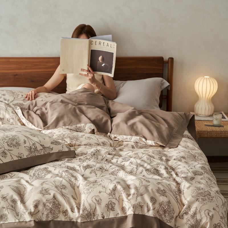 

Premium American Retro Style Flannel Bedding Set - 100% Cotton, Includes Bed Sheet and Duvet Cover for Autumn and Winter 1.8m Bed 4-piece Set (Duvet Cover 200x230cm)