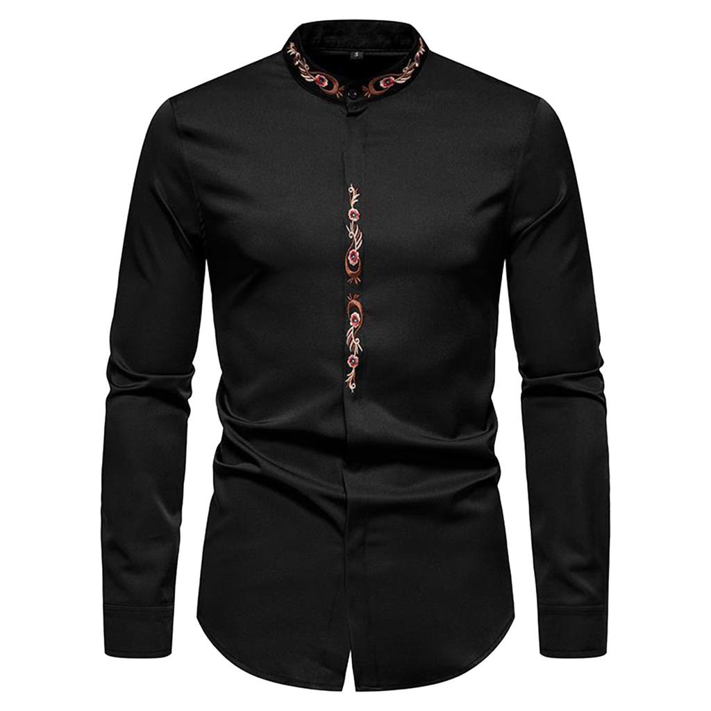 Fashion New European And American Fashion Flower Gilding Print Men's Long Sleeve Shirt