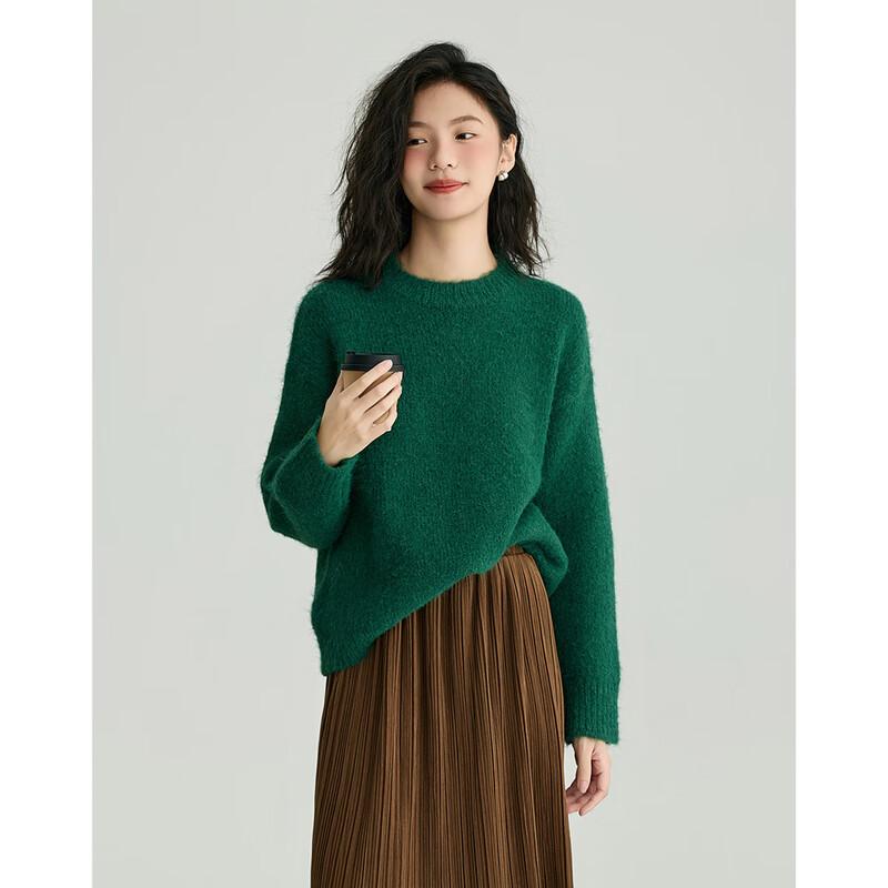 Demana Women's Retro Lazy Style Round Neck Knit Sweater