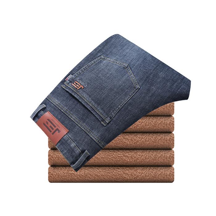 Men's Elastic Straight-Leg Jeans: Plus Velvet, Business Casual, Versatile for Autumn/Winter