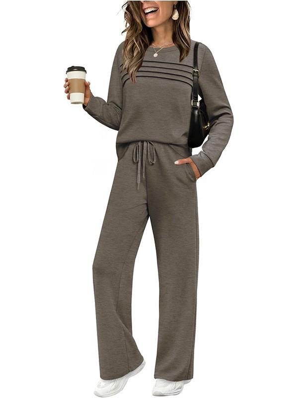 2025 Women's Set: Long Sleeve, Elastic Waist, Wide Leg Pants - Autumn/Winter Casual Wear