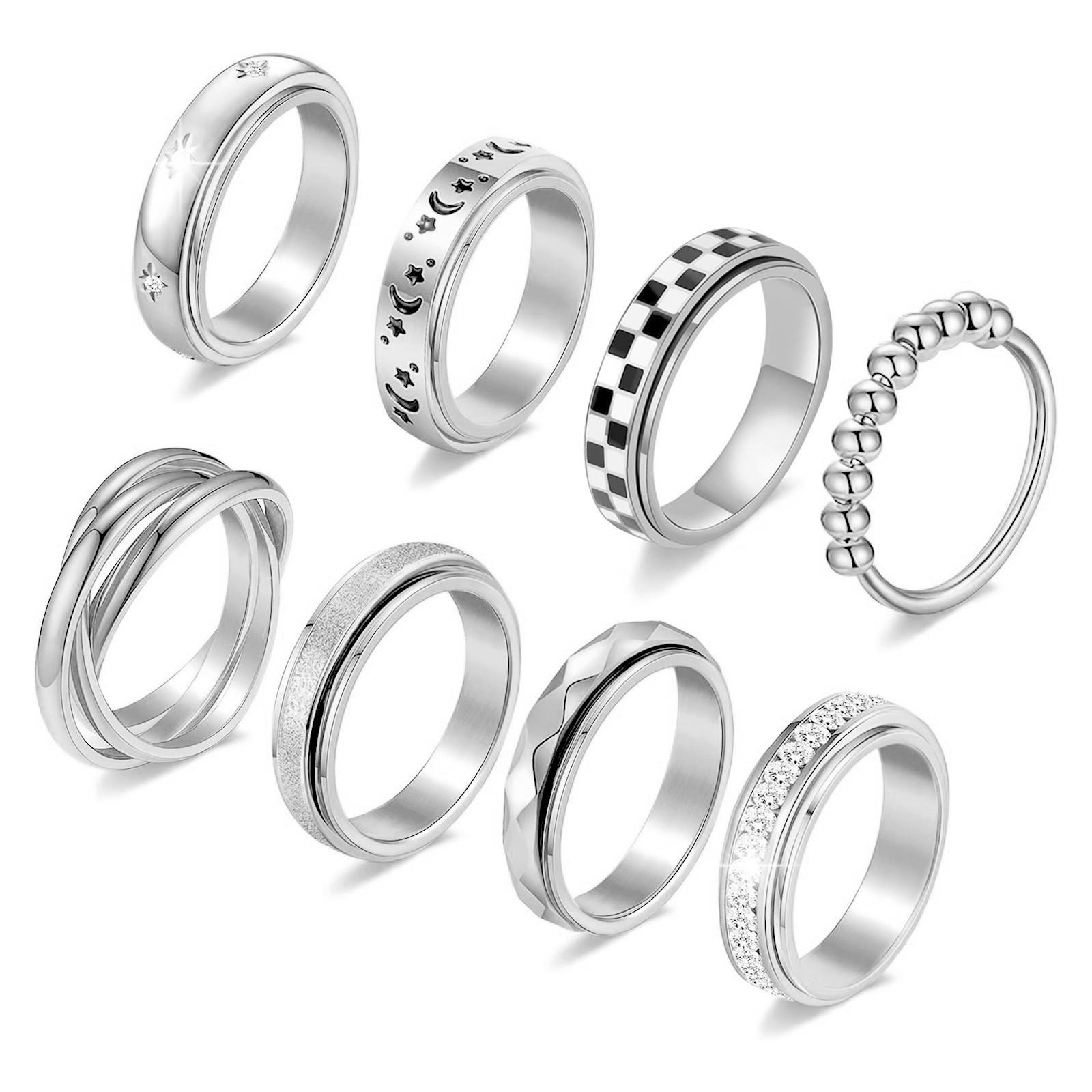 

Korean Luxury Titanium Steel Rotatable Decompression Ring with Diamonds Size 8