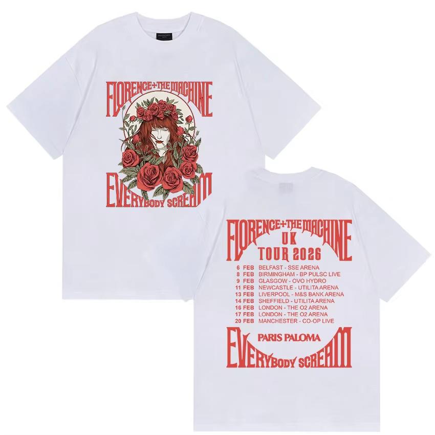 Florence The Machine Everybody Scream Tour 2026 Magliette Stampate Unisex Donna Moda Vintage Puro Cotone Maglietta Streetwear