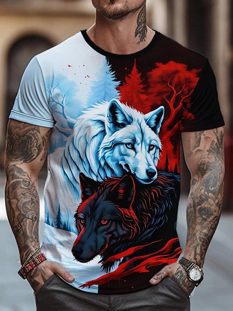 Fashion Street Style Men's Crew Neck T-shirt Fierce Wolf Graphic T Shirts for Men 3d Printed Breathable Tops Summer Casual Tees