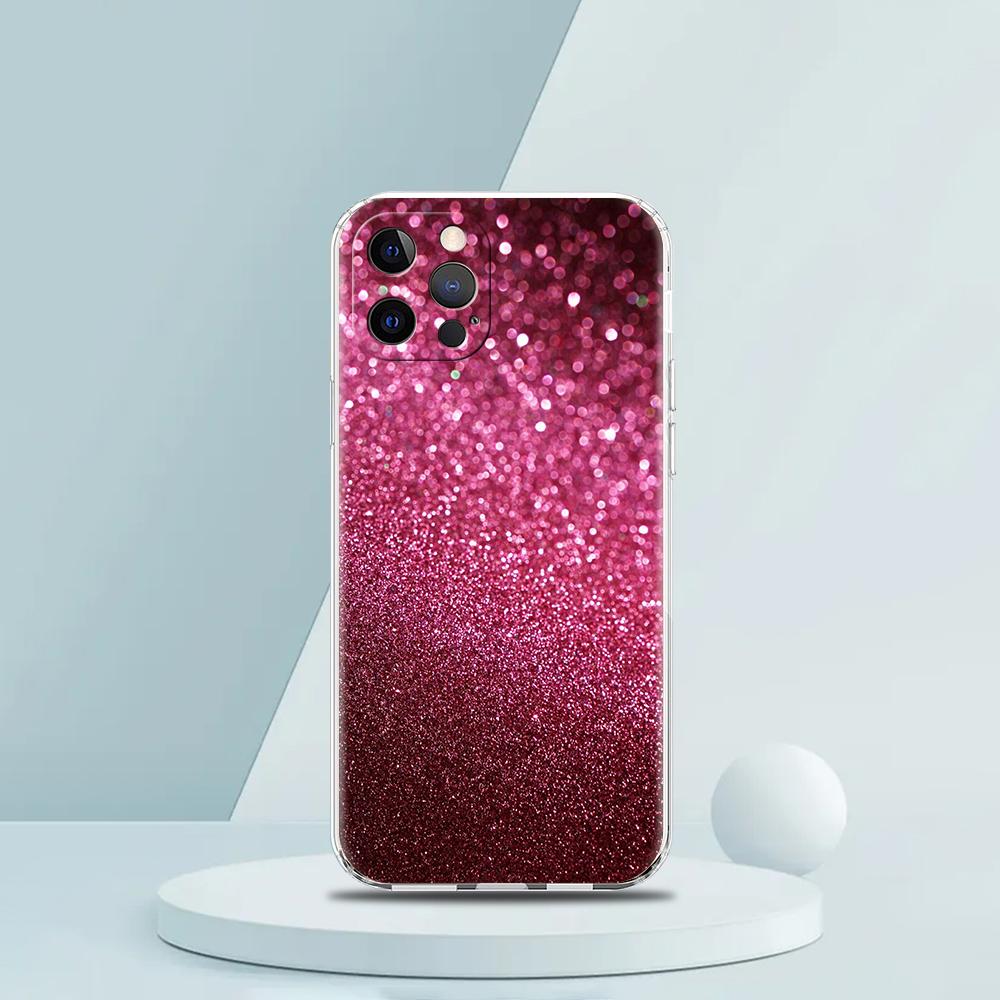 Pink Glitter Soft Transparent Phone Case Cover for iPhone 16 15 14 13 12 11 Pro Max XR 8 7 Plus XS Max Shockproof Shell Fundas
