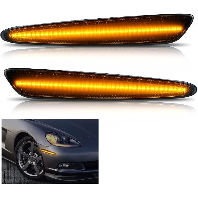 Bestview Side Marker Light Assembly, Front Bumper Side Marker Lamps Reflectors Compatible with 2005-2013 Chevy Corvette C6, Amber янтарь