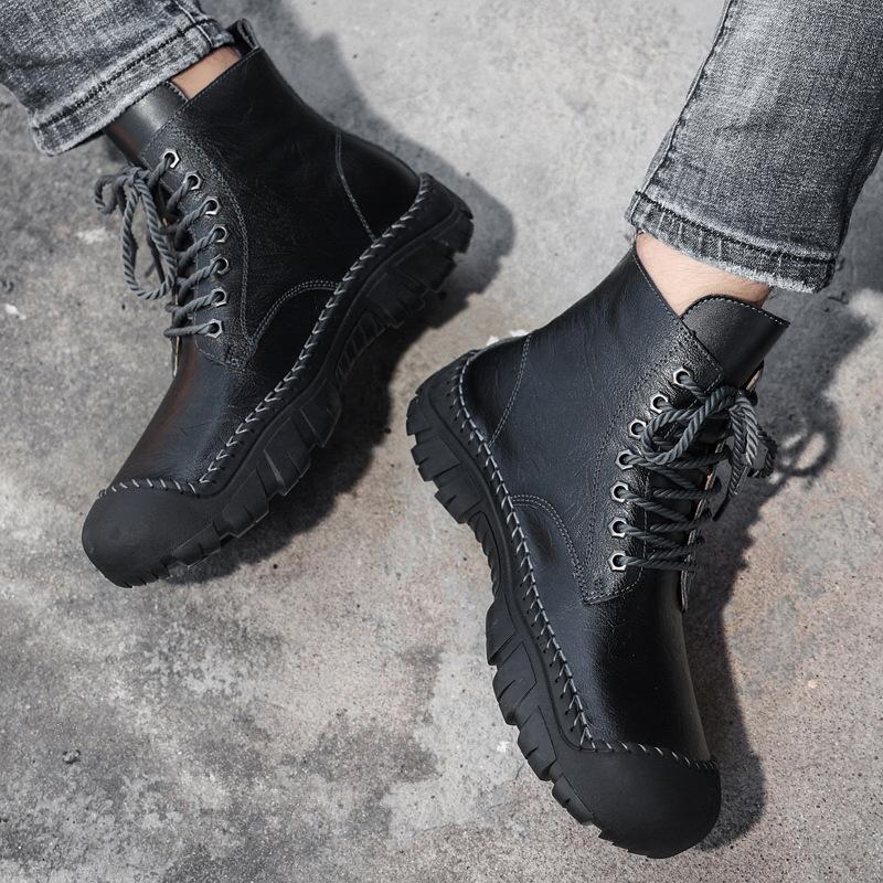 High Top British Style Autumn Retro Men's Tooling Mid-Top Boots Autumn and Winter Snow Boots Leather Boots Fashion Shoes