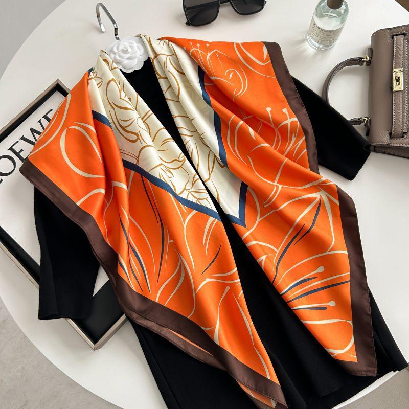 Letra Estampada Seda Imitada de Alta Qualidade Lenço de Seda Twill Decorativo Feminino