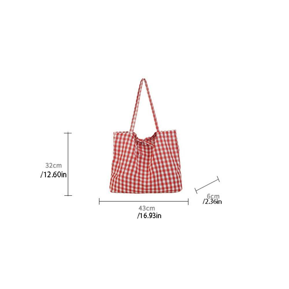 Check Lattice Tote Bag Grid Canvas Bag Portable Red Plaid Shoulder Bag  Streetwear