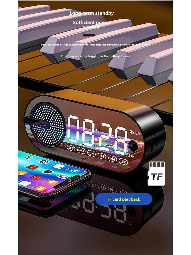 Portable Luminous Bluetooth Speaker & Alarm Clock with Rechargeable Battery for Bedroom/Student Use