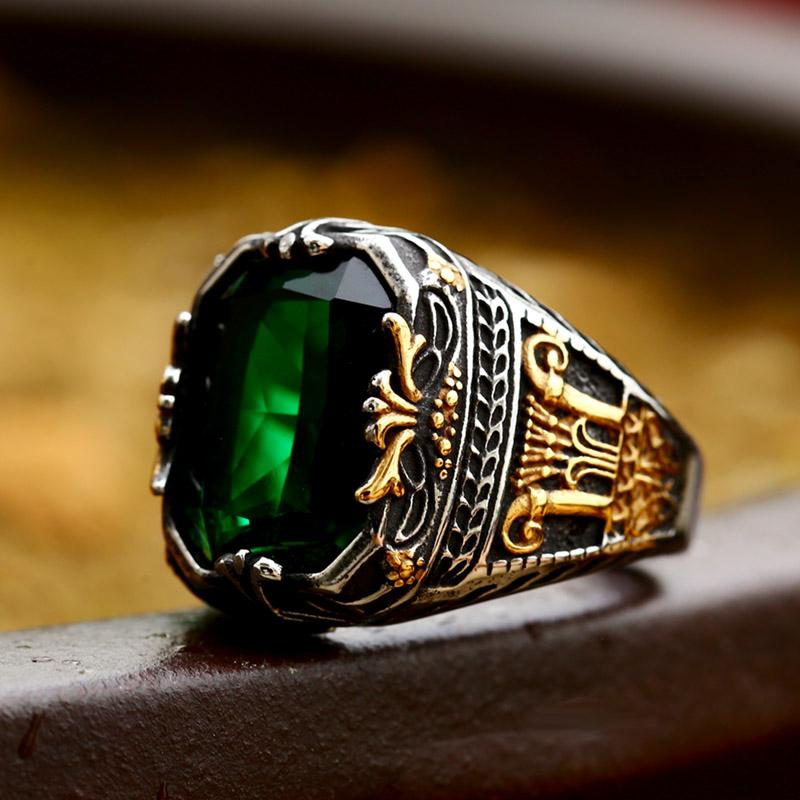 

BEIER 2024 New Arrival Stainless Steel Saudi The Arab Green Crystal Ring For Men Ethnic style Jewelry 13