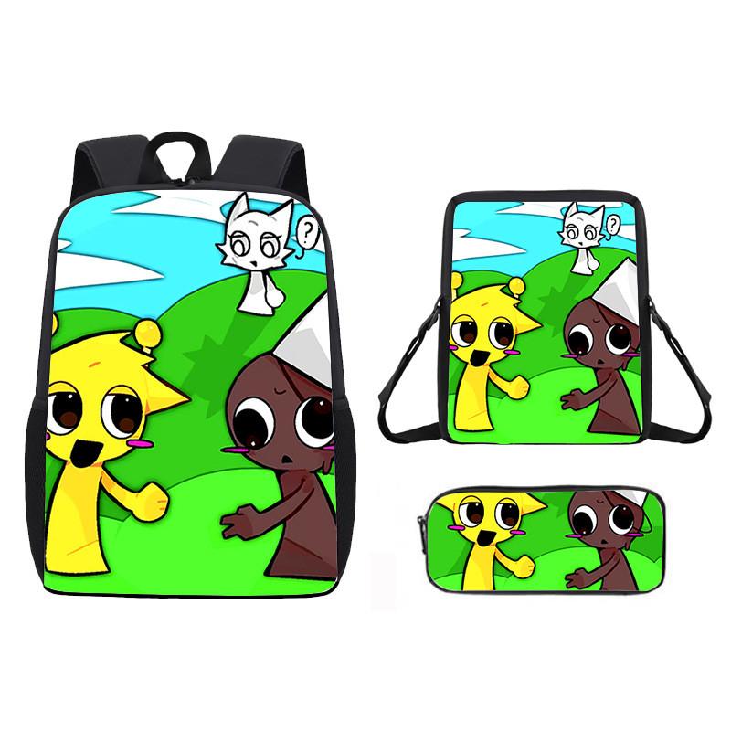 Incredibox Cartoon Pattern Backpack Shoulder Bag Pencil Case Three Set Piece