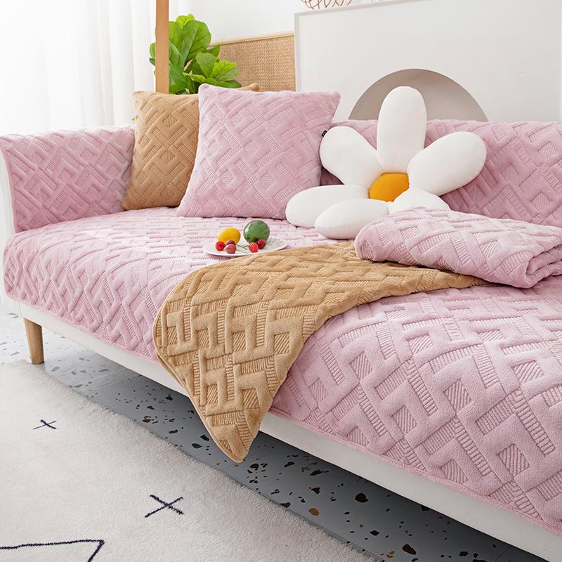 Winter New Fleece Sofa Cushion Non-slip Fleece Thickened Plush Seat Cushion Cover Cover Towel