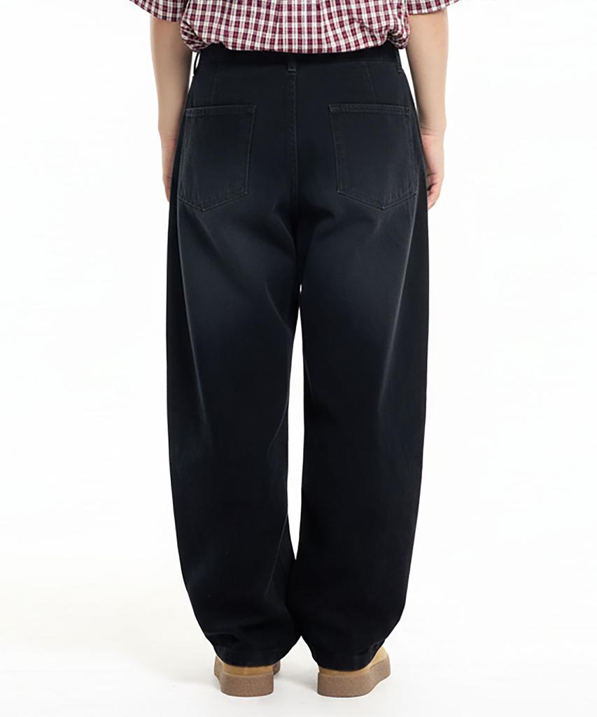 CREAM SODA LAB Front Catbrush Washed Cotton Elastic Waist Pants Black