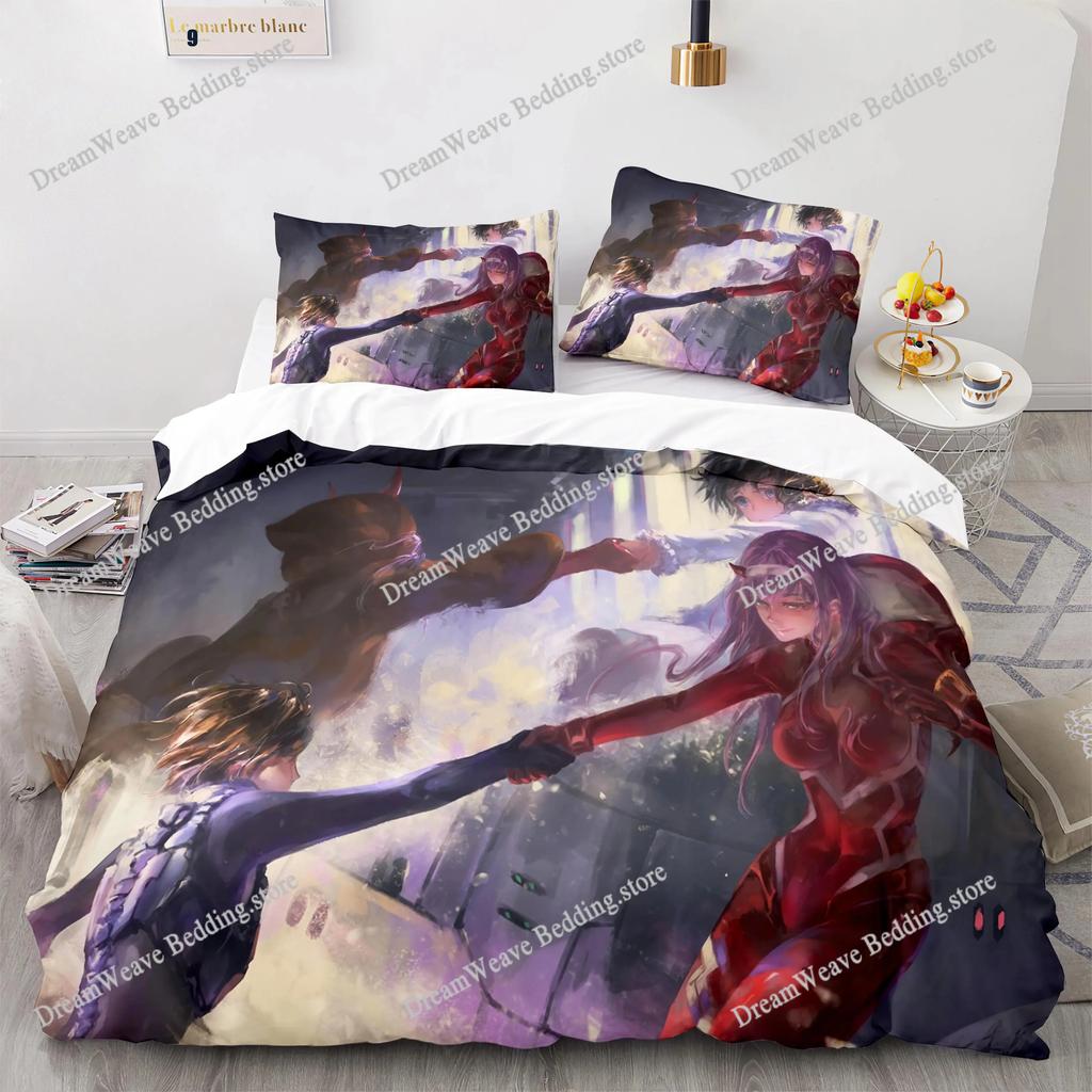 Darling In The Franxx Zero Two 02 Cartoon Poster Sheets Quilt Covers Bedding Dormitory Sheets Bedding Set Soft Warm Bedding Set7