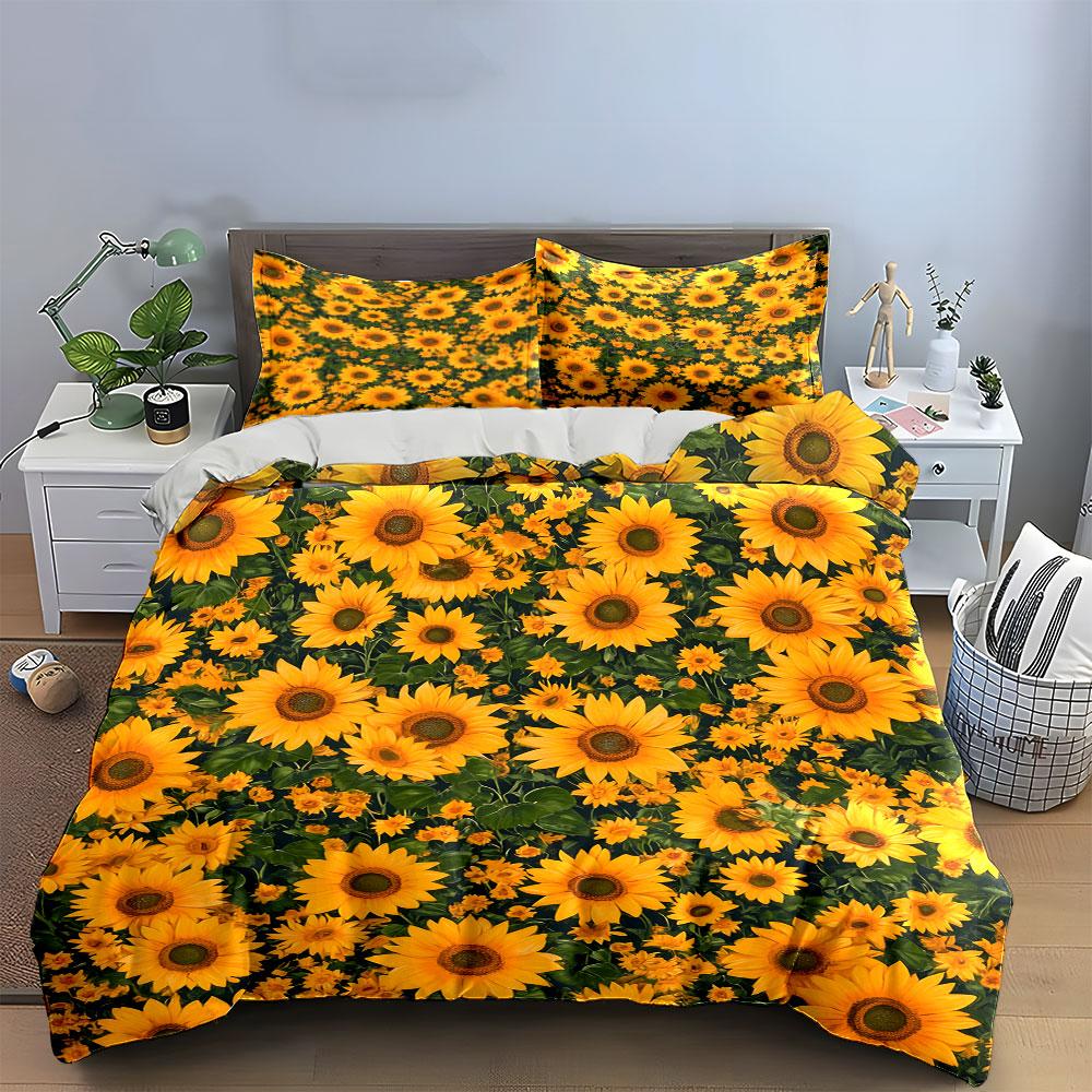 Sunflower Pattern Home Decor Set Bedding Set with 1 Duvet Cover 2 Pillowcases Single Double King Queen, Gift