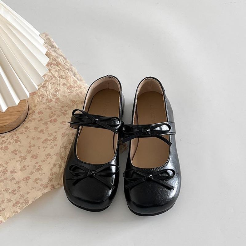 Retro round head Mary Jane shoes new with skirt bow small leather shoes student cute women's shoes