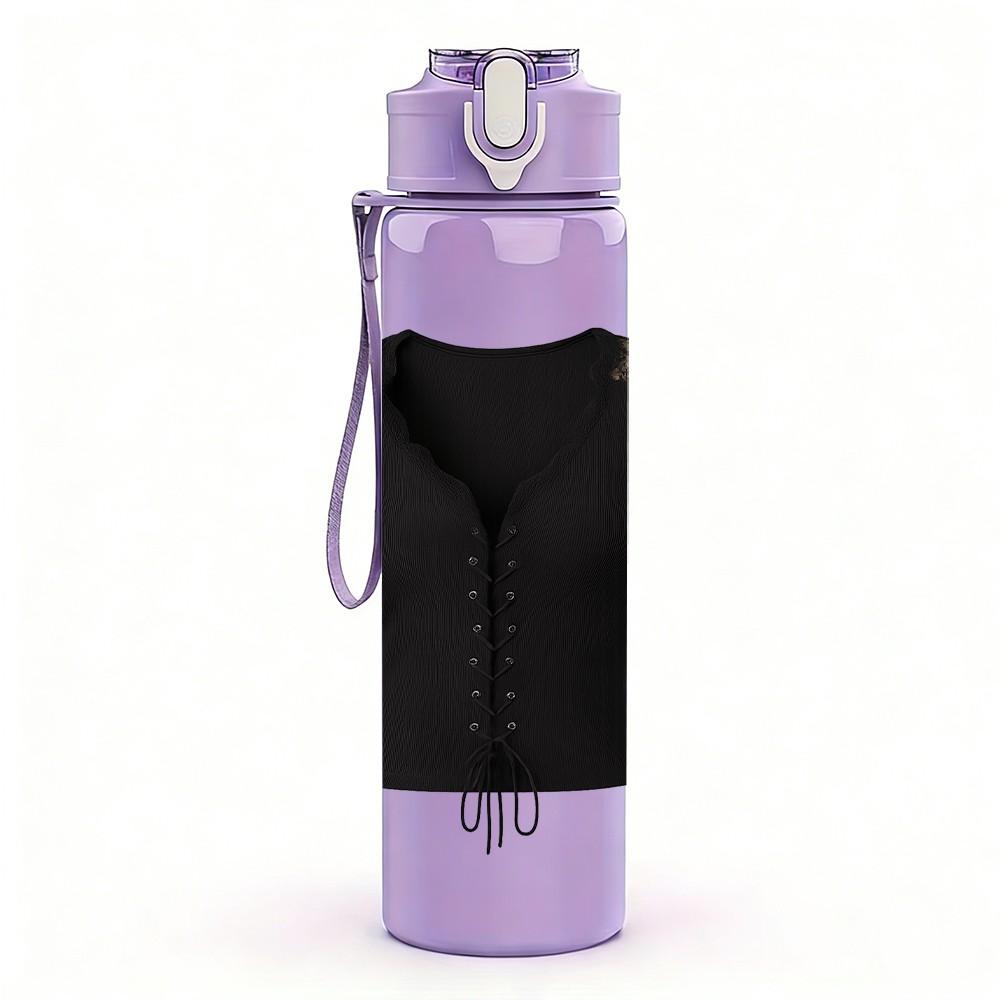1PC Black Lace Corset Design 750ml Color Plastic Sports Water Bottle Leakproof Flip Straw Lid Suitable for Sports Office Home Use