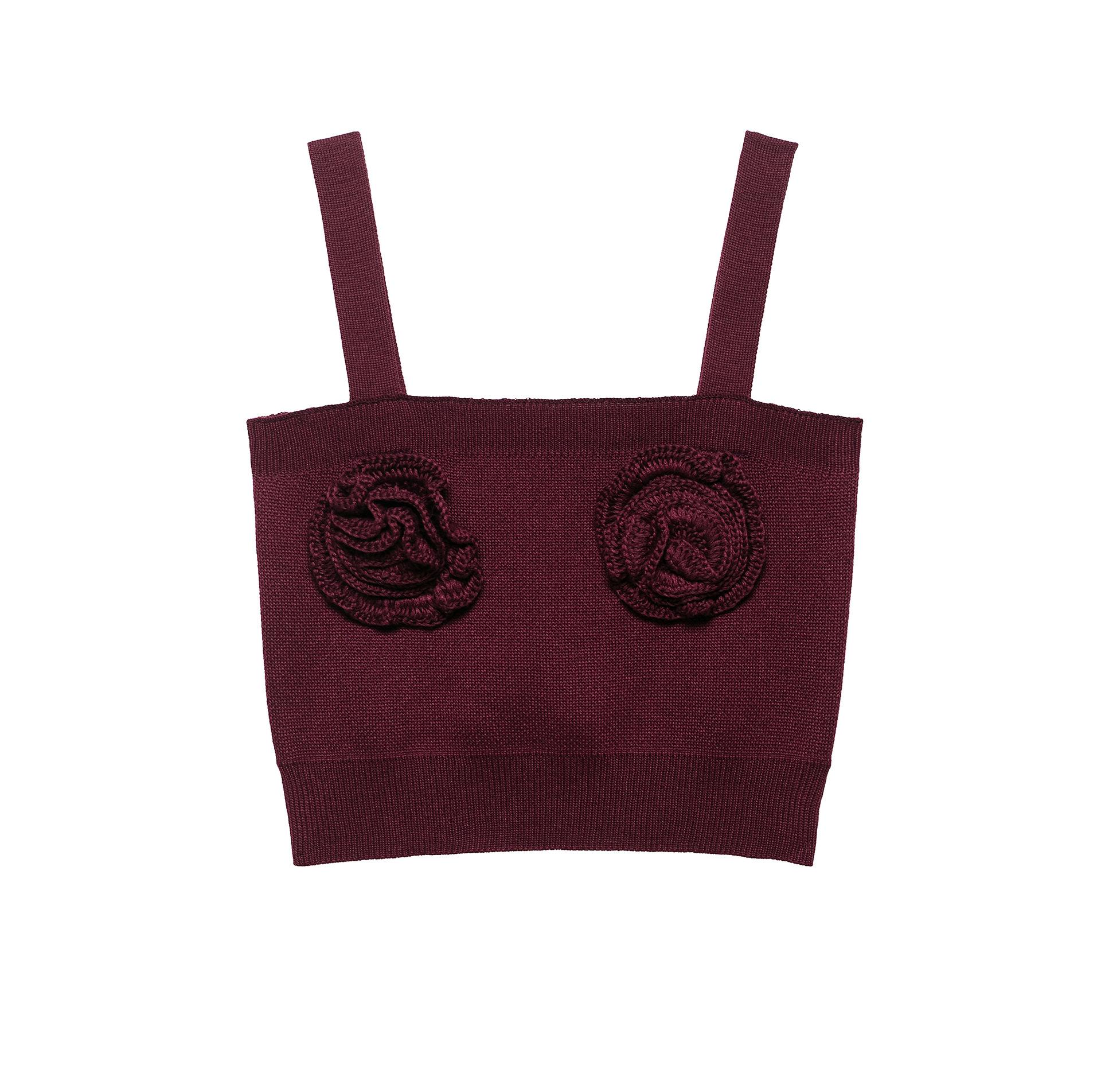 European and American cross-border women s clothing wholesale women s wool blended rose applique knitted top jacquard shorts set S