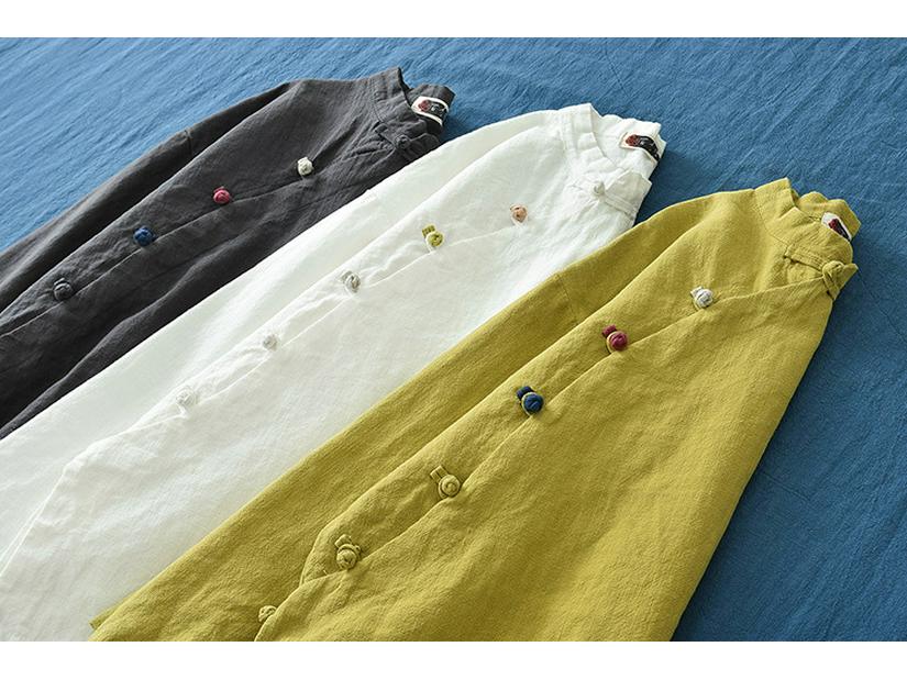 Chemise rétro pour femme printemps/été 2025 en coton lin avec col montant et design color block