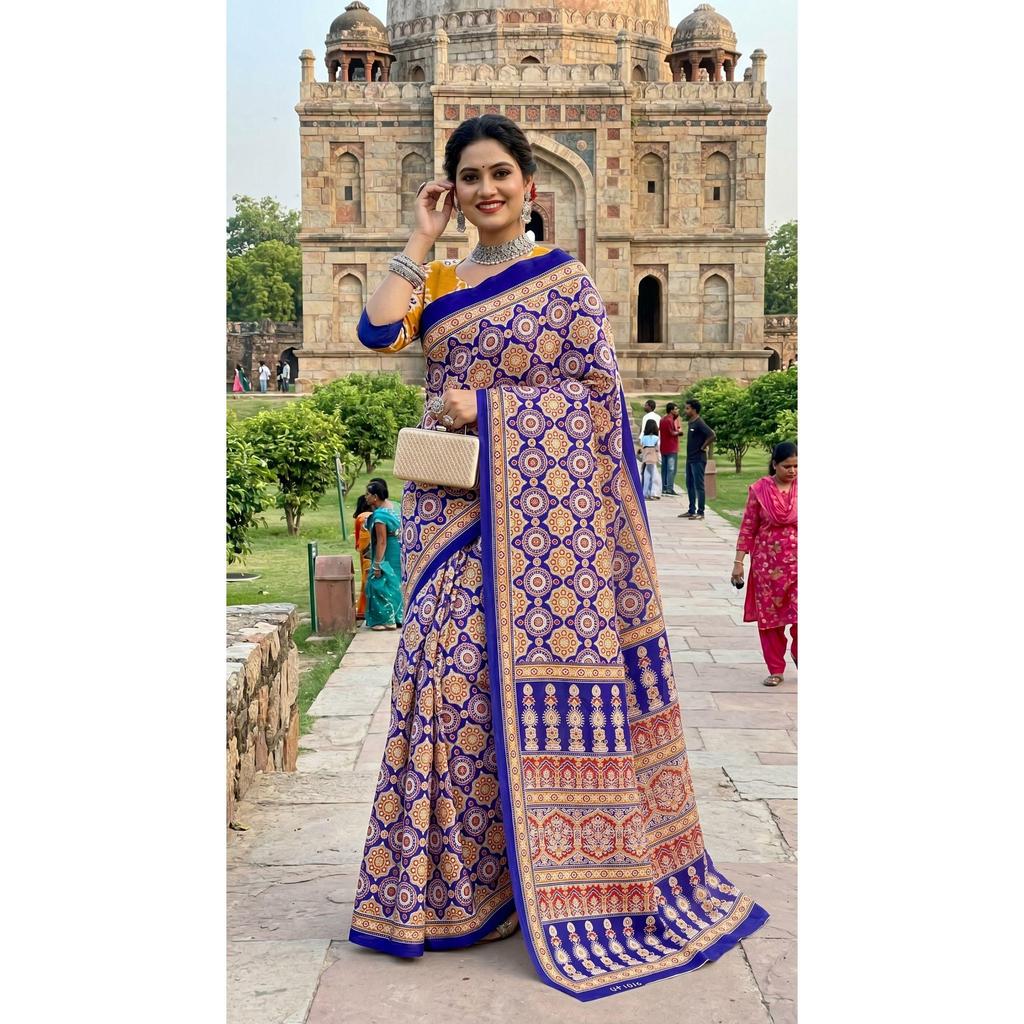 New Launch Beautiful Bagru Printed Saree with Blouse