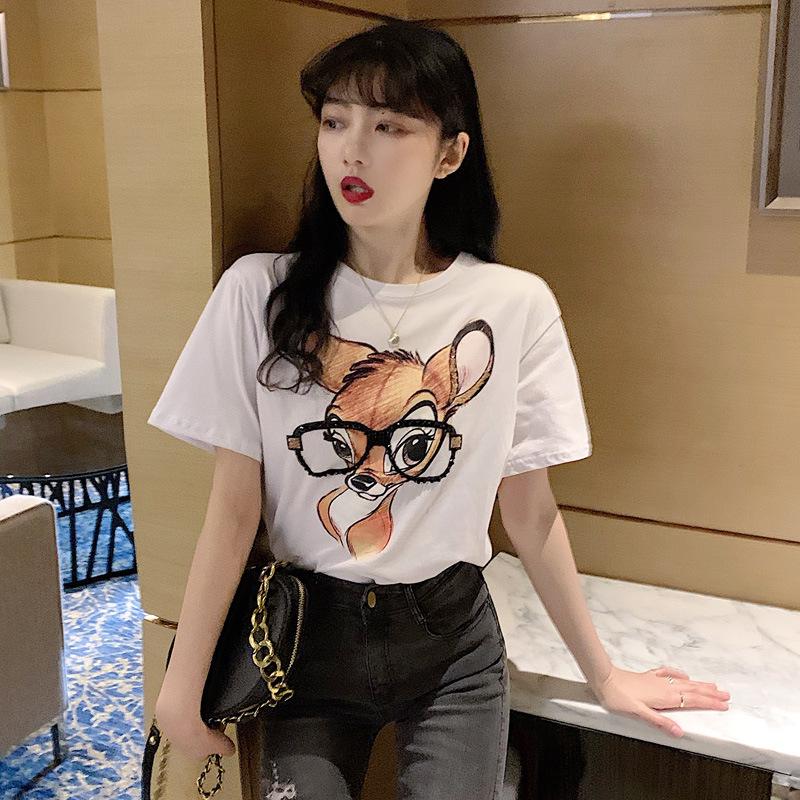 Women's Smiley Face Print Loose Short Sleeve Round Neck T-shirt - Casual Spring/Summer Top