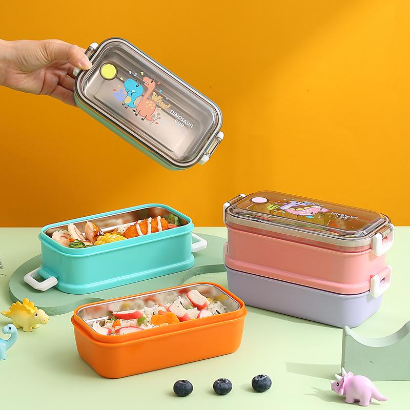 304 Stainless Steel Kids' Insulated Double-Layer Bento Lunch Box for Kindergarten or Students