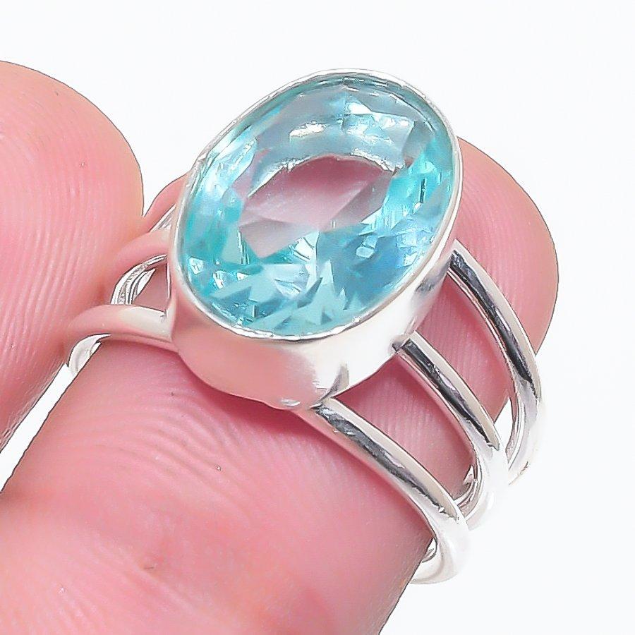 Swiss Blue Topaz Gemstone 925 Sterling Silver Jewelry Ring Size 7