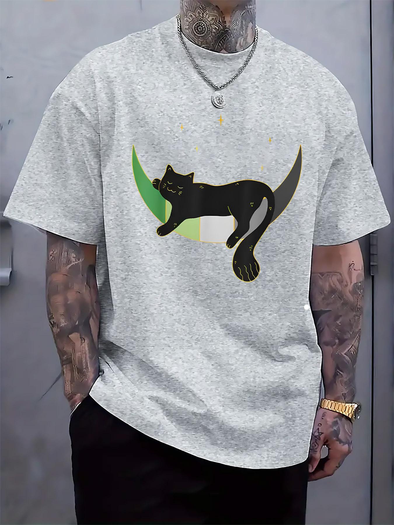 Black Cat Graphic Tshirt - Casual Crew Neck Short Sleeve ... XXXL
