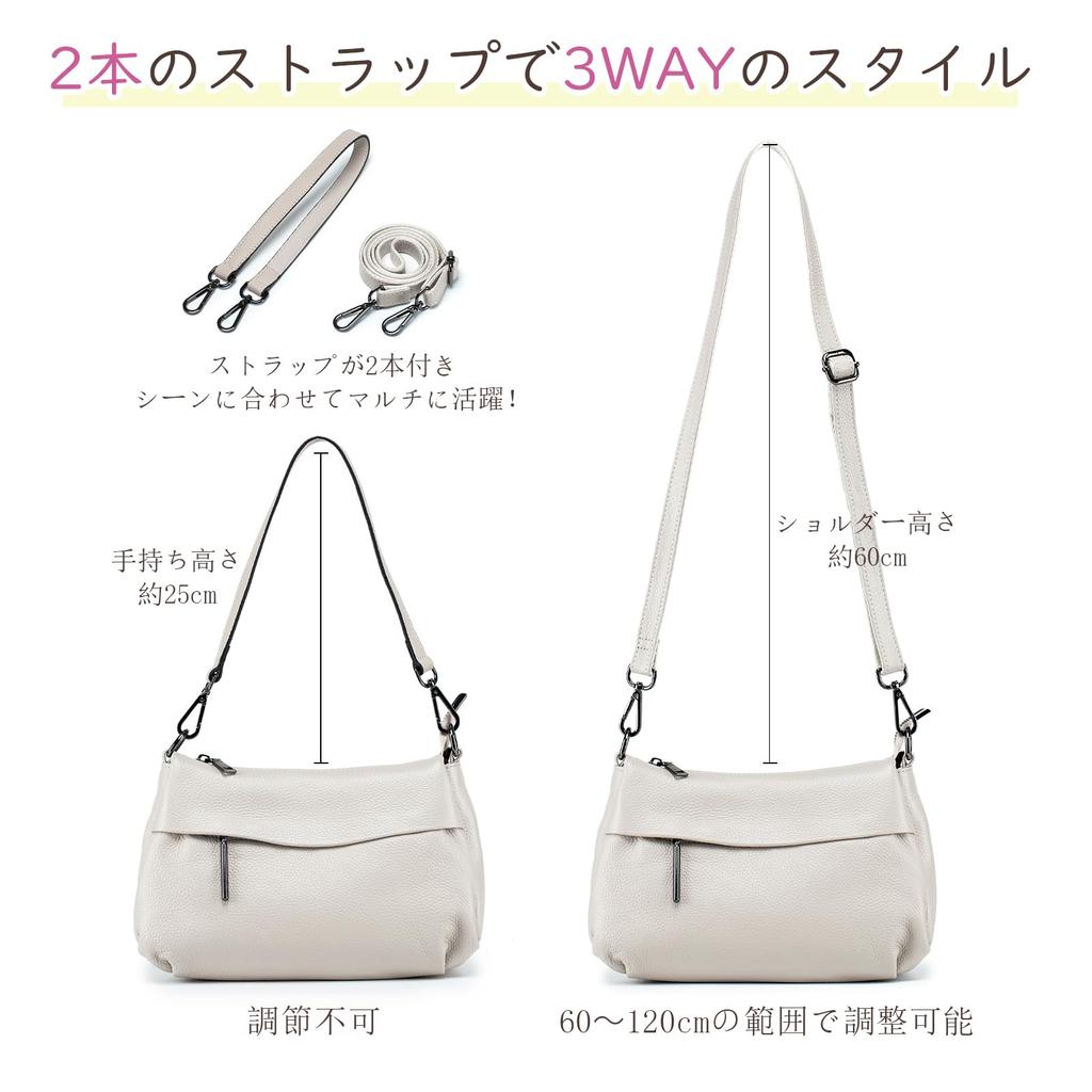 Genuine Leather Shoulder Bag for Crossbody With Zipper Large Commuting [MFFOR] Women, 2-way, Bag, Handbag, Crossbody, Shoulder, Handbag, Pocket,