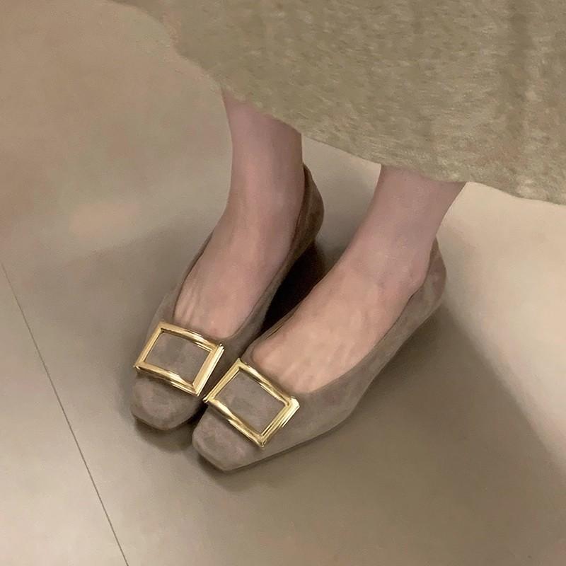 2025 autumn new metal square buckle light mouth single shoes women's thick heel square head Mary Jane shoes night breeze commuter shoes