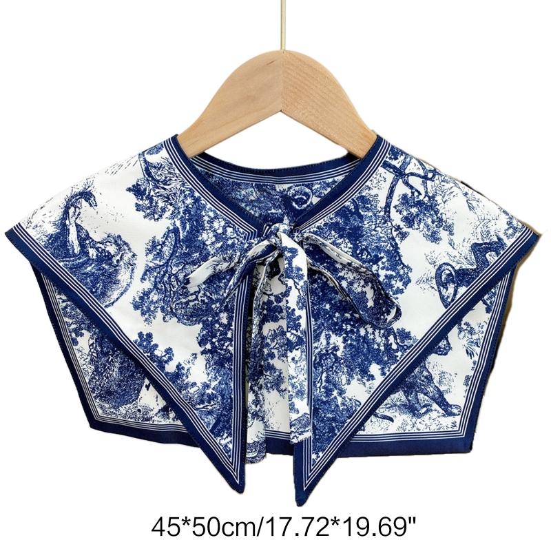 Women Silky Scarf Detachable Collar Vintage Lion Forest Print Shawl Wrap Cape  for Necks Women Scarf Spring