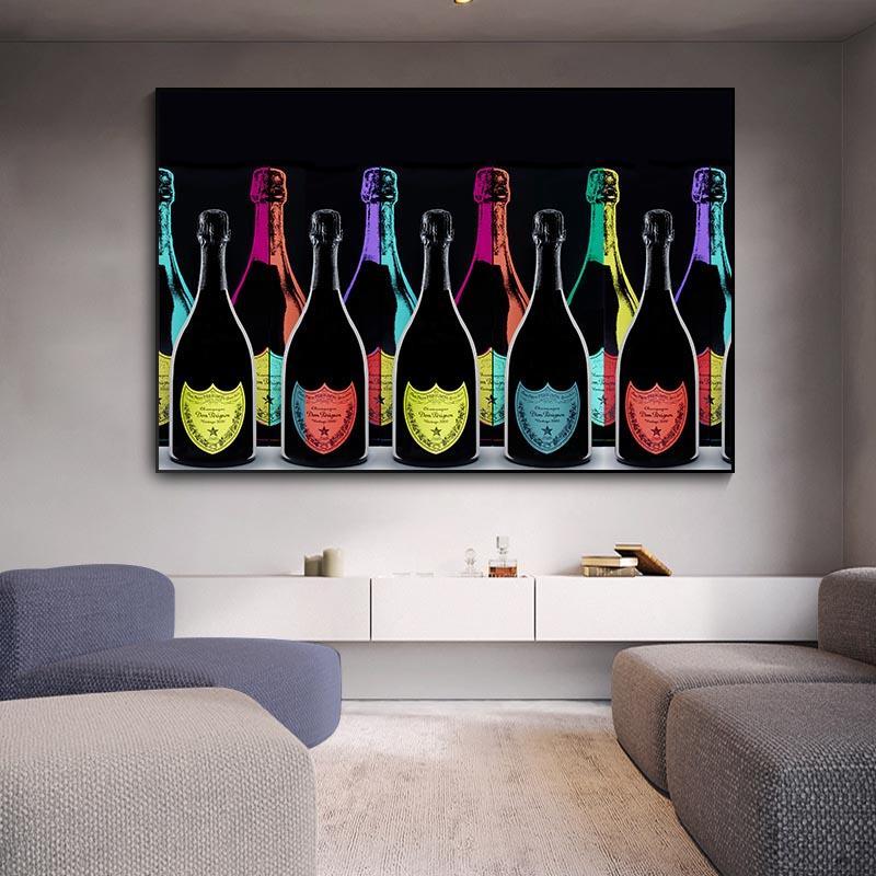 Champagne Bottle Wall Art Canvas Painting Luxury Poster Wine Bottle Print Picture Modern Home Room Wall Decor Unframed