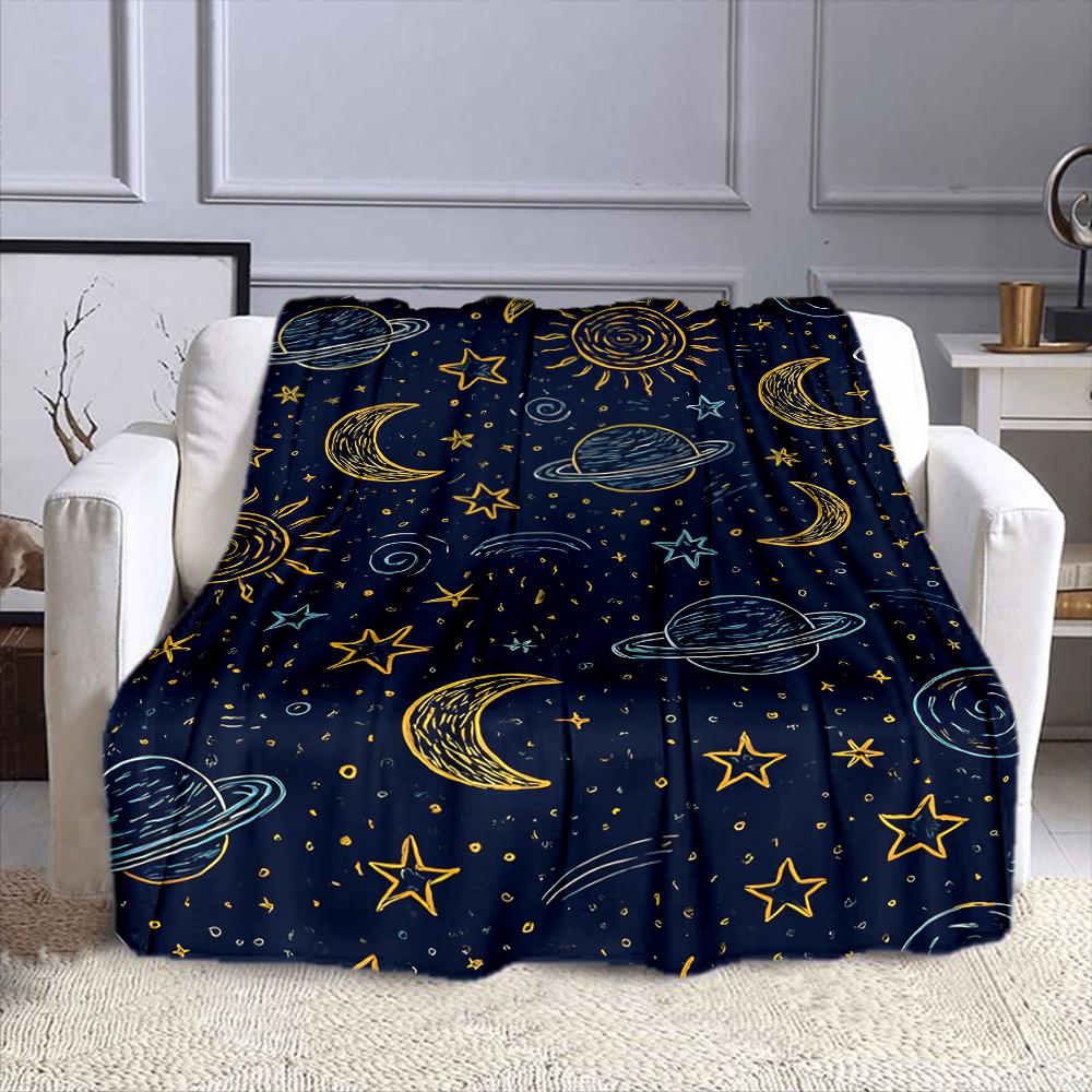 "Planet and Stars Galaxy Pattern Design" Patterned flannel blanket perfect for the bedroom living room, sofa, or a little nap