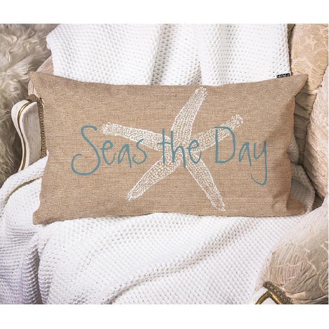 EKOBLA Seas The Day Vintage Beach Starfish Lumber Throw Pillow Cover Brown Sea Marine Fish Square Throw Waist Pillow Case Cushion Cases for Sofa