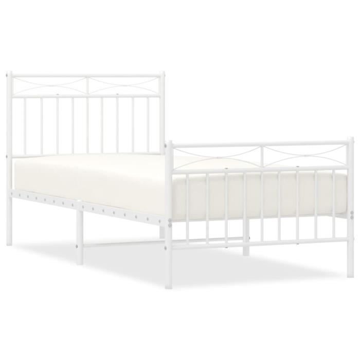 VidaXL Cadre de lit métal avec tête de lit-pied de lit blanc 90x200 cm 373751