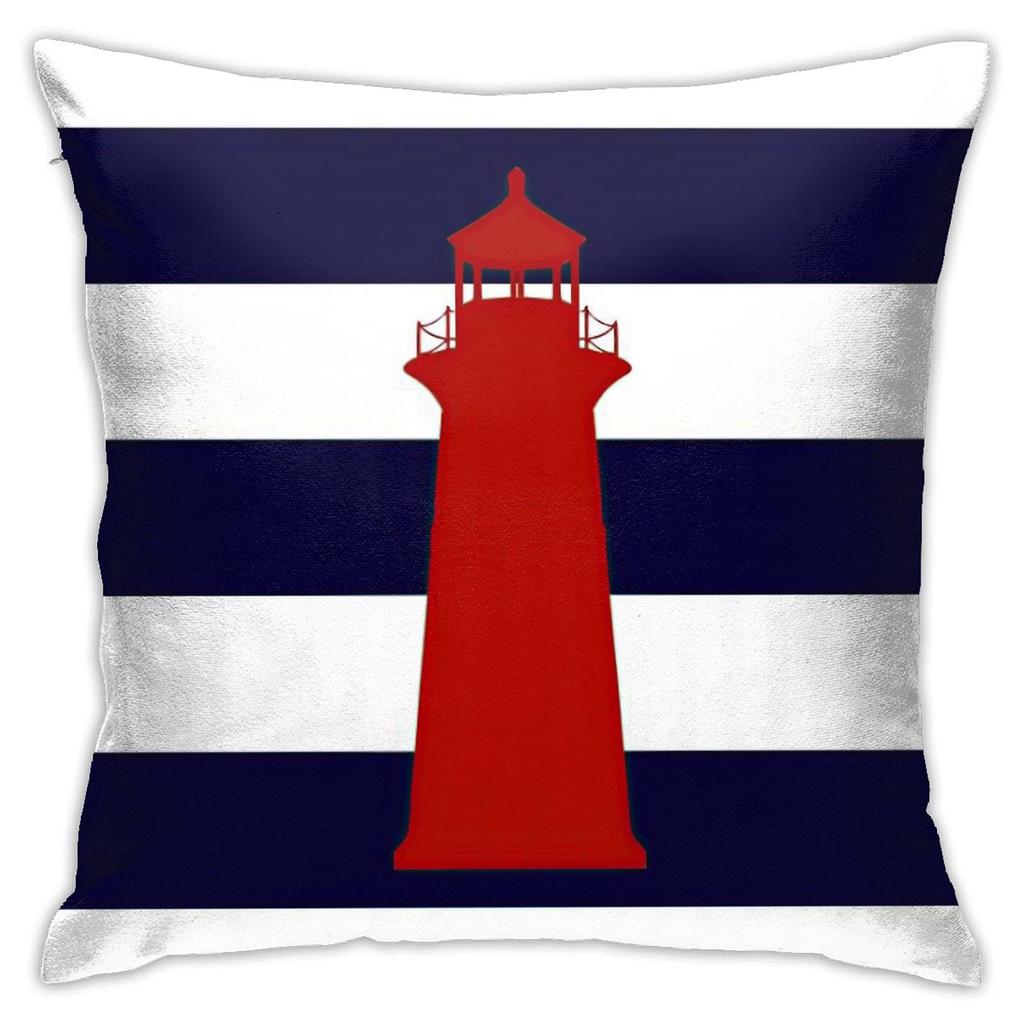 Nautical Compass Pillowcase Striped Cushion Cover Navy Blue Wind Rose Decor Coastal Throw Pillow for Living Room Bedroom