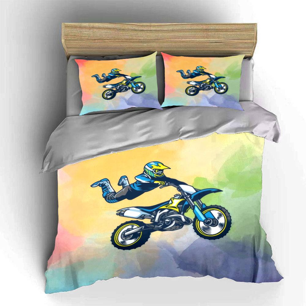 "Motorbike Stunt Artwork Set" Soft Skin-Friendly Bedding Set Includes 1 Duvet Cover And 2 Pillowcase, Gift