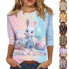 Camisas para Mujer Manga Tres Cuartos Cuello Redondo Holgada Casual Camisa Camiseta Estampada