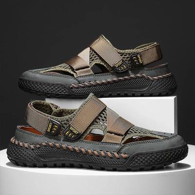 Mode Atmungsaktive Herrenschuhe Ausgeschnittene Sandalen Herren Handgefertigt Outdoor Strand Geschlossene Zehenpartie Rutschfeste Flats Indoor Hausschuhe Mesh Freizeitschuhe