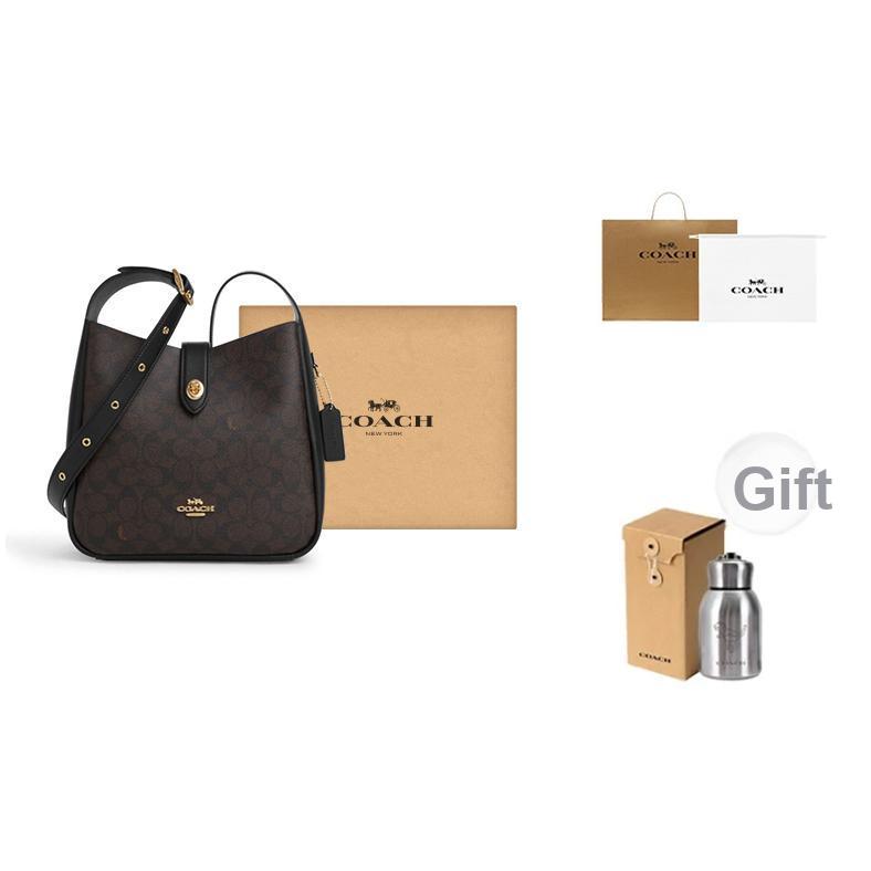 Coach Hadley 25 Metallic Logo Faux Leather Shoulder Crossbody Bag Medium Women Bags Walnut Black CW003-IMXAQ