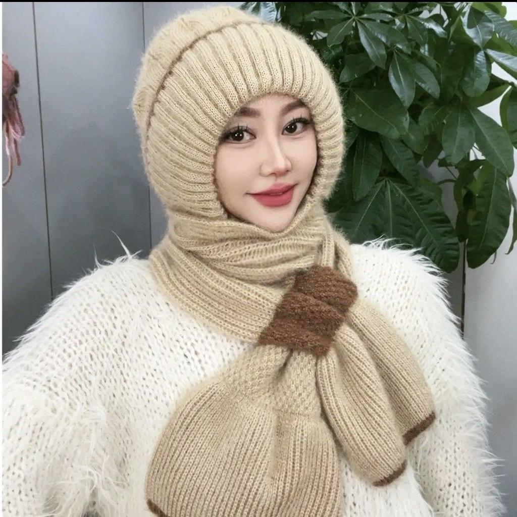Winter Knitted Hat Kangkang Thickened One Piece Women's Warm Squirrel Fleece Lined Wool Hat Windproof Snow Hat