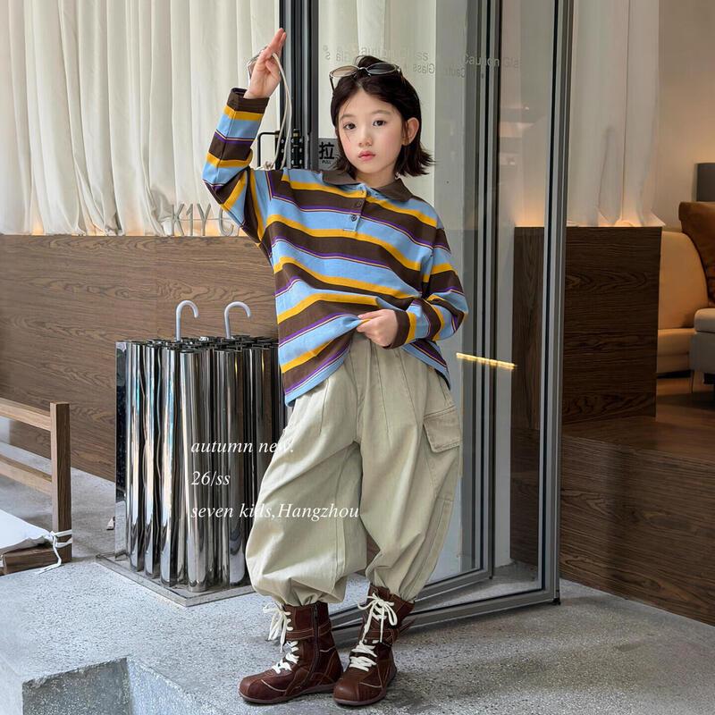 SEVEN BO Girls' Korean Style Wide-Leg Cargo Pants