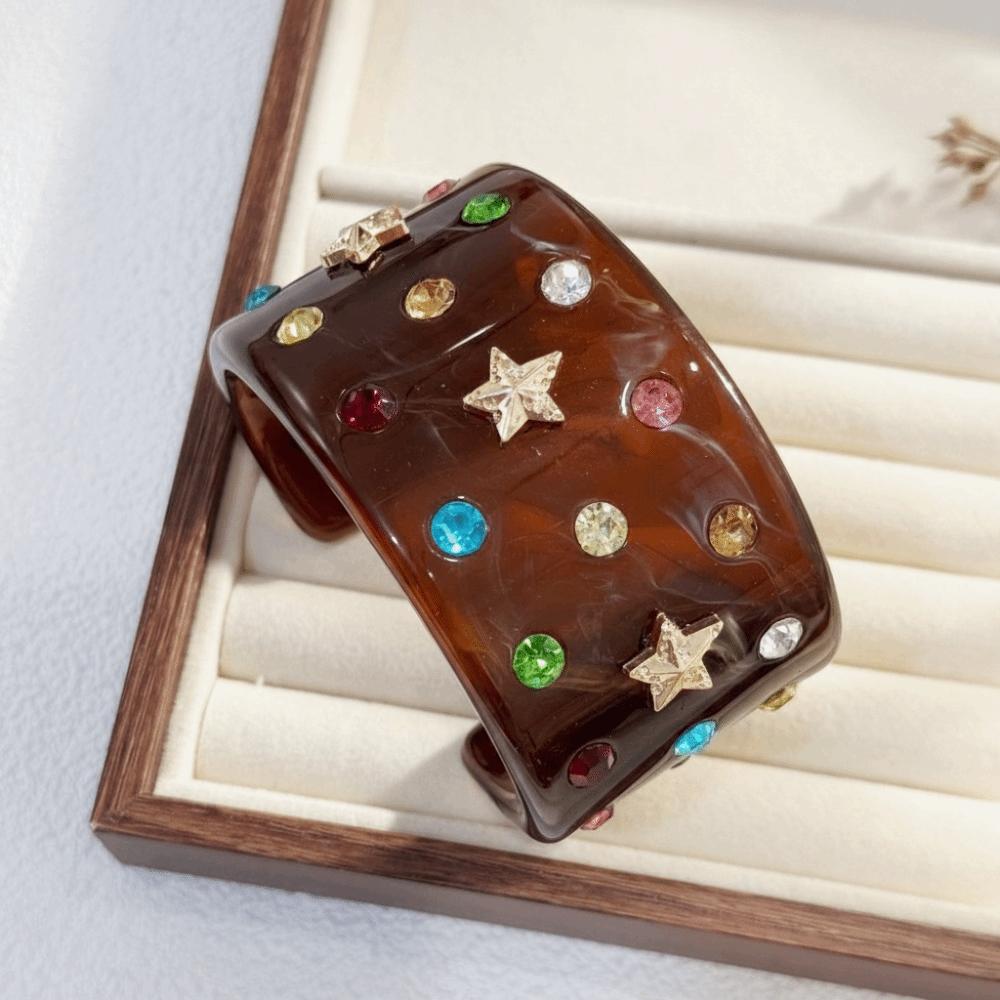 Exaggerated Shell Bracelets Resin Open Bracelet Vintage Beach Rhinestone Bangle  Girls Accessories