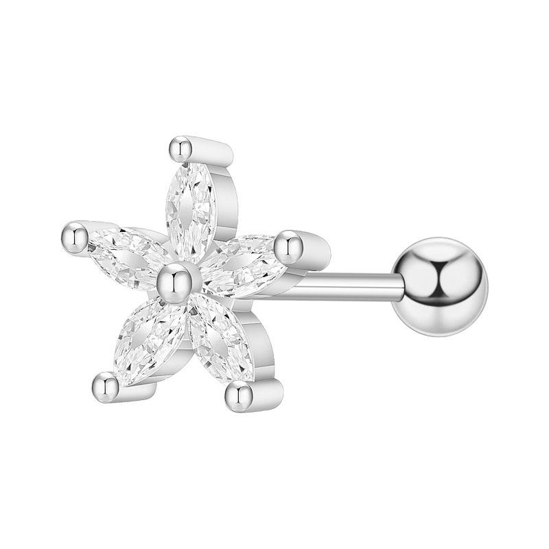 Floral Pave Diamond Mini Screw Stud Earrings 