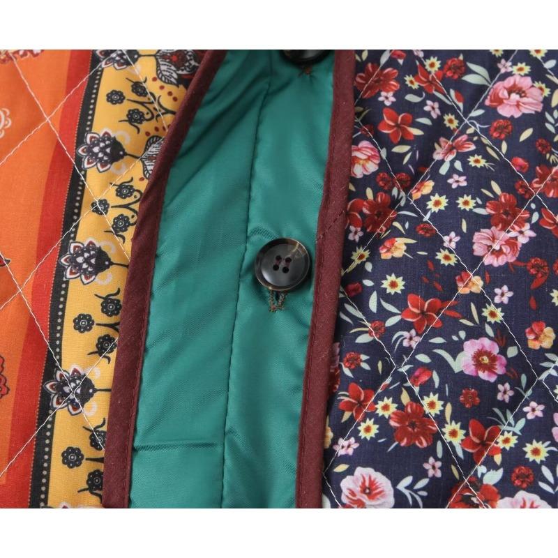 Women Vintage Printed Loose Long Sleeve Cotton Padded Coat