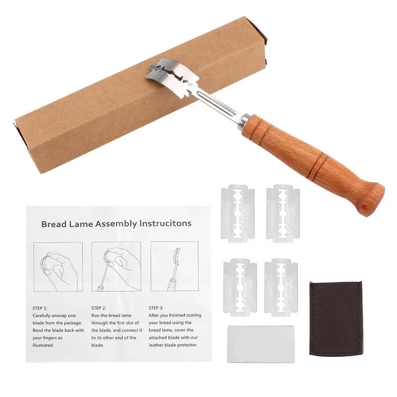 Тесто для выпечки Хлеб Кондитерский Резак с 5 Лезвиями Тост Изогнутый Багет Хлебный Нож Деревянная Ручка Аксессуар для Выпечки Кондитерские Лопатки