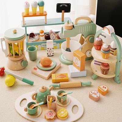 DIY Playing Home Wooden Simulation Kitchen Supplies Toy Afternoon Tea Birthday Cake European Tea Set Hands On Ability Training