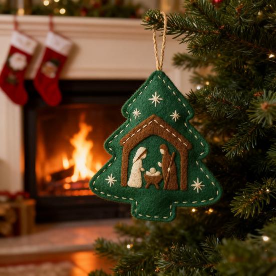 Handmade Felt Christmas Tree Decoration Religious Nativity Scene Ornament Christian Birth of Jesus Hanging Ornament for Xmas Party Decor
